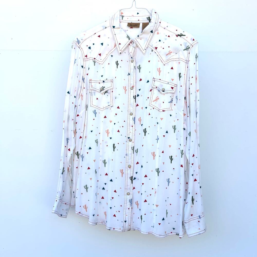 Wrangler Cactus Print Button Down Festival Shirt Pearl Snaps XXL Western Cowgirl - Picture 2 of 8